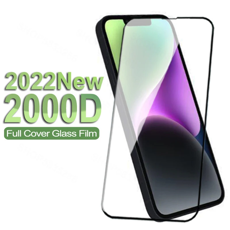 

2000D Full Cover Tempered Glass For Apple iPhone 14 Plus 13 12 11 Pro Max mini Screen Protector On iPhone X XR XS Max Glass Film