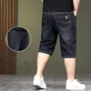Summer Thin Denim Shorts Men Stretched Loose High Waisted Plus Size 40 44 46 48 Half Jeans Gray Black Capri Cropper Trousers 2