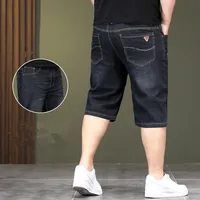 Summer Thin Denim Shorts Men Stretched Loose High Waisted Plus Size 40 44 46 48 Half Jeans Gray Black Capri Cropper Trousers 2