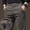 Men's Casual Fleece Lined Slim Fit Straight Leg Elastic Korean Style Trendy Long Pants Spring Autumn Fashionable Brand