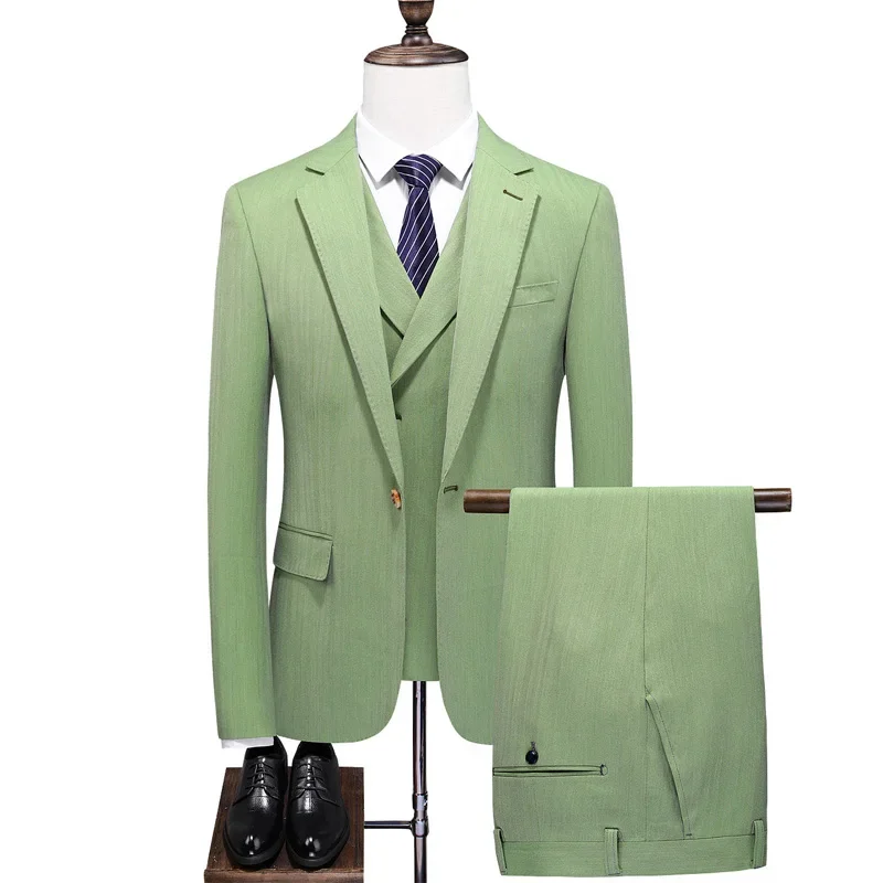 

5XL ( Jacket + Vest + Pants) Luxury High-end Brand Boutique Fashion Mens Formal Business Suit 3pce Set Green Groom Wedding Dress