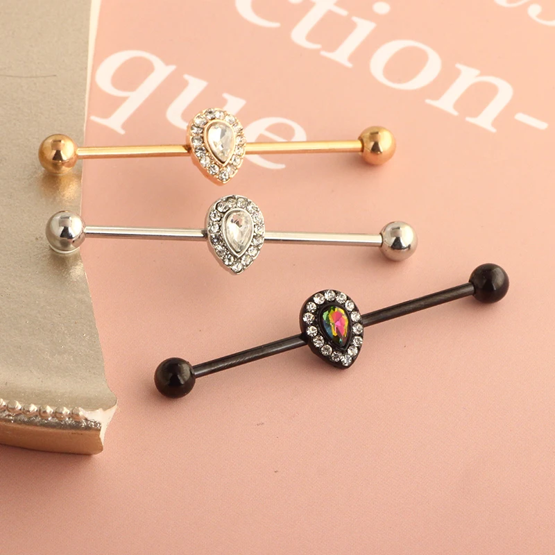 Industrial Piercing Barbell CZ Zirconia 14G Gauges Stainless Steel Earrings Ear Piercing Body Jewelry Korea Helix Piercing