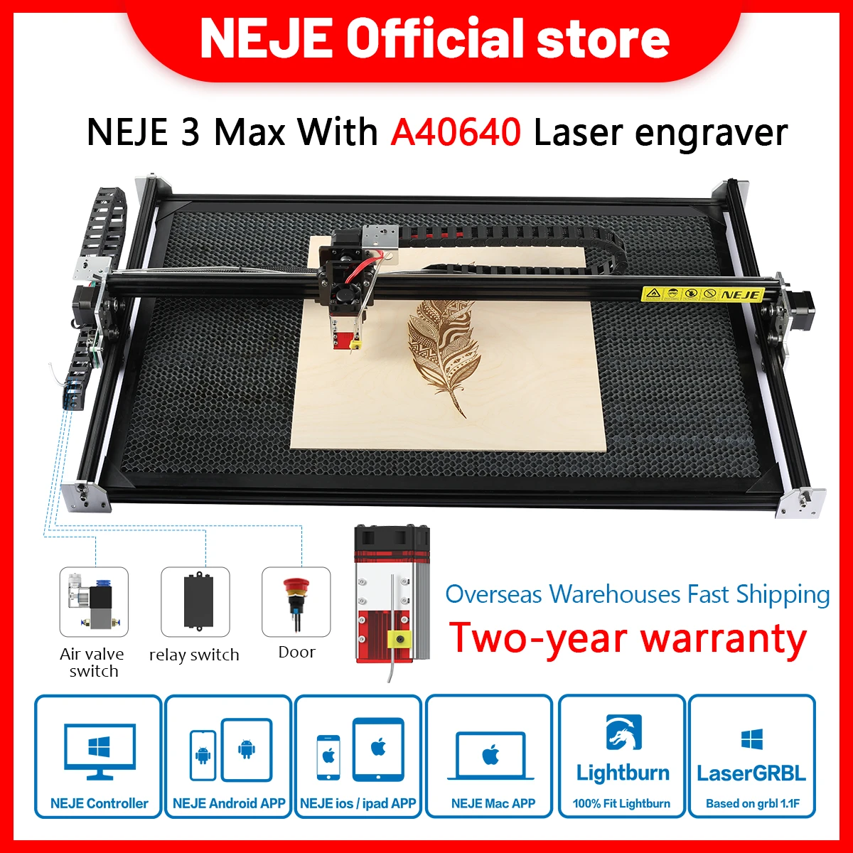 wood saw machine NEJE 3 Max A40640 CNC Desktop Wireless Laser Engraver Cutter Cutting Engraving Machine Router Lightburn GRBL App Control wood pellet maker