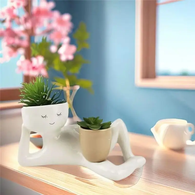 Vaso per Piante GOOD-Lazy Guy in Resina, Figurina Rilassata per Piante Succulente, Vaso Unico a Forma di Personaggio Sdraiato pe - immagine 3