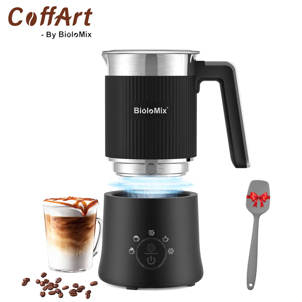 Coffart By BioloMix 5-in-1 Detachable Milk Frother and Steamer,Automatic Hot/Cold Foam and Hot Chocolate Maker,Dishwasher Safe