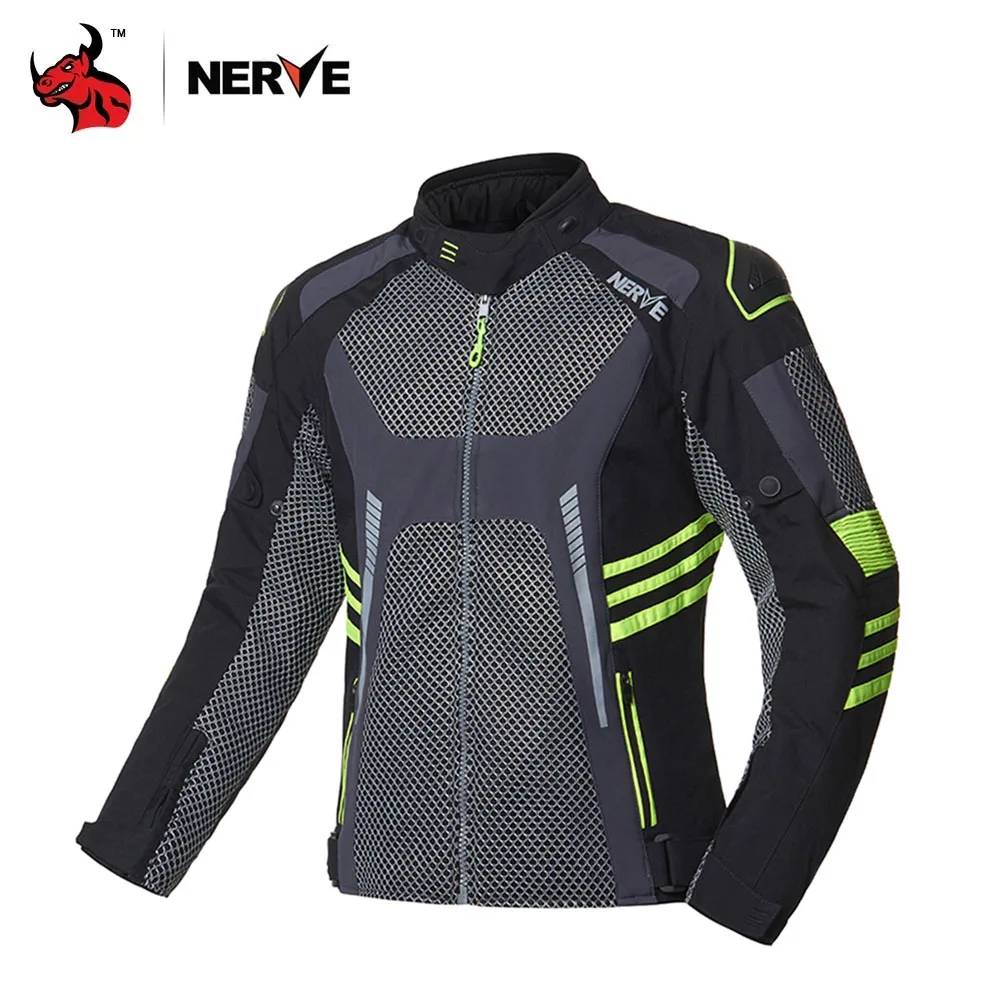 NERVE Mens Anti-drop Wear-resistant Motorcycle Jacket Breathable Mesh Cycling Protection Jackets Reflective Jacket
