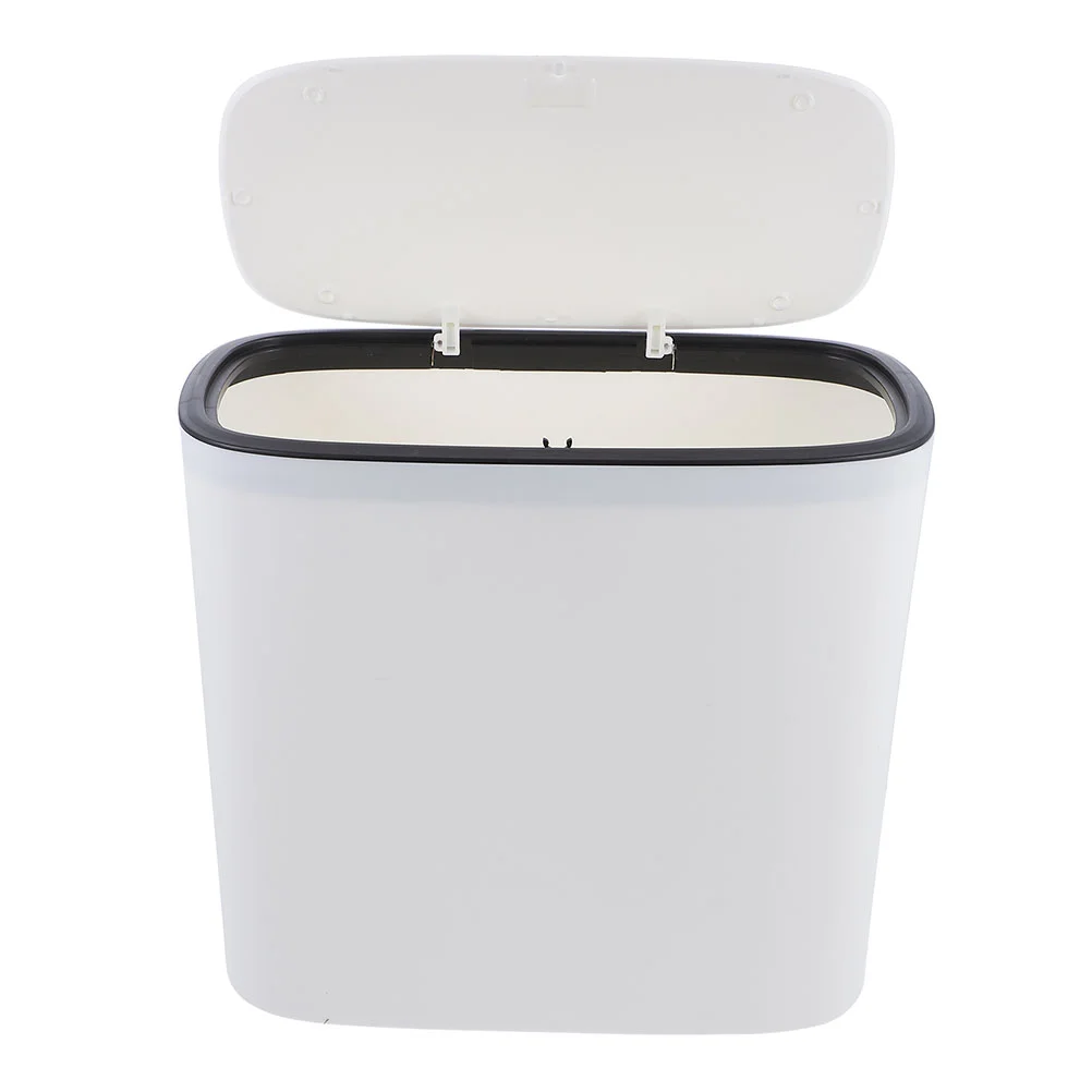 

Small Trash Can 2.6 Gallon Press Top Lid Slim Garbage Can Plastic Wastebasket White 10L