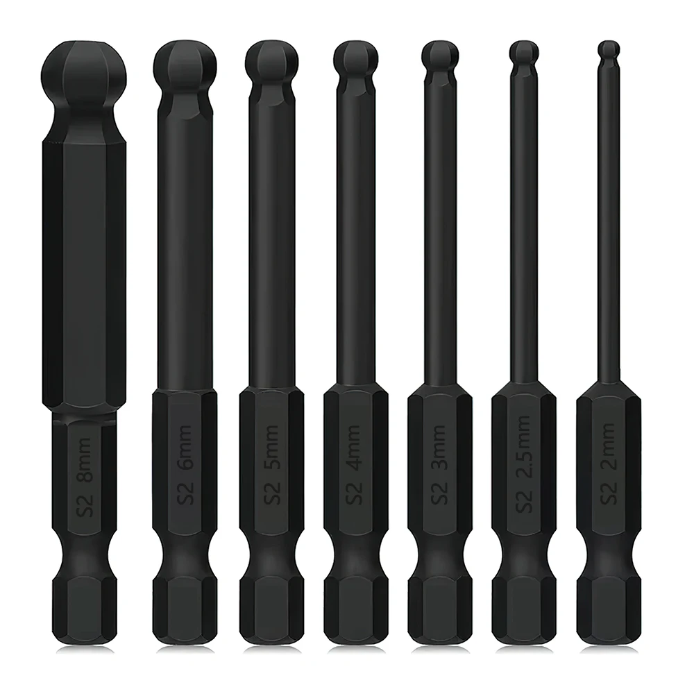7-teiliger Kugelkopf-Schraubendreher-Bit H2,5, H3, H4, H5, H6, H8 metrischer Inbusschlüssel-Bit-Set 1/4 Zoll Sechskant-Magnet-Inbusschlüssel-Bohrer mit Innensechskant – Detail 4