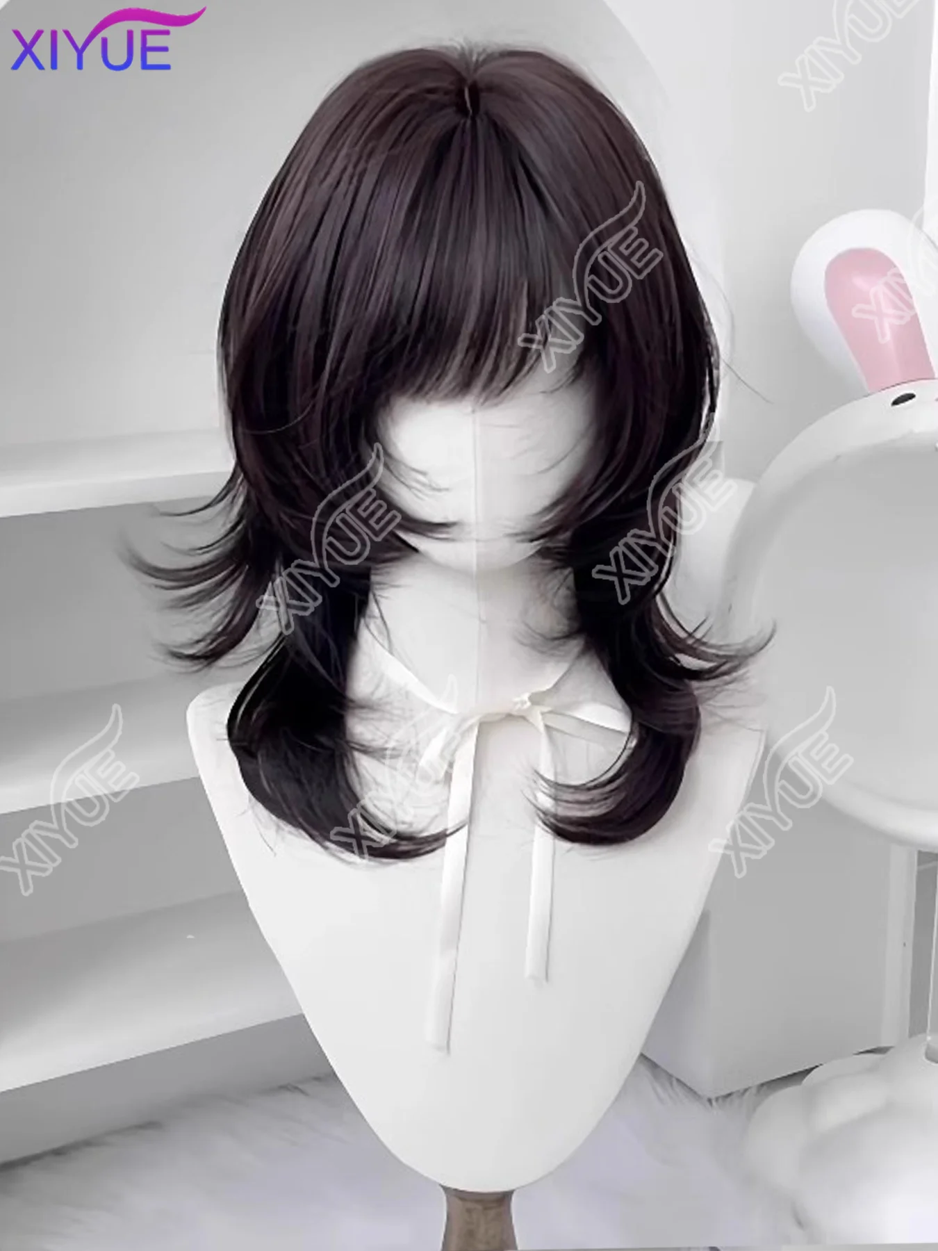 XIYUE Women's Sweet Lolita Synthetic Wig with Straight Bangs Japanese High-Layer Jellyfish Style Full Cap Hair for Cosplay