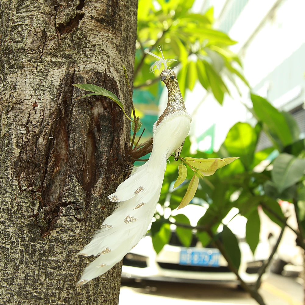 Glitter Simulation Peafowl Model Artificial Feathers Bird Home Garden Decoration