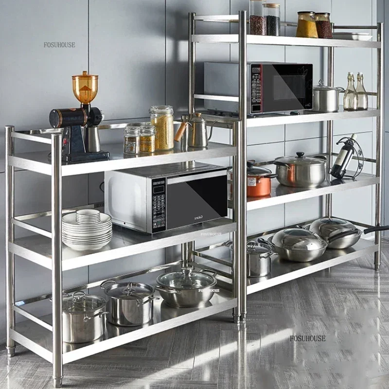 Stainless Steel Kitchen Cabinets Floor-standing Storage Shelves Microwave Storage Rack Multilayer Kitchen Cabinet Home Furniture