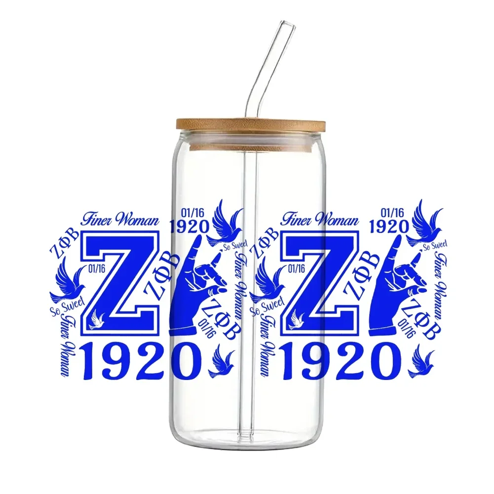 Zeta Phi Beta Sorority ZFB Prinred UV DTF Printed Wrap Sticker for Cup Glass Can Waterproof 16oz 11x24cm,craft vinyl sticker