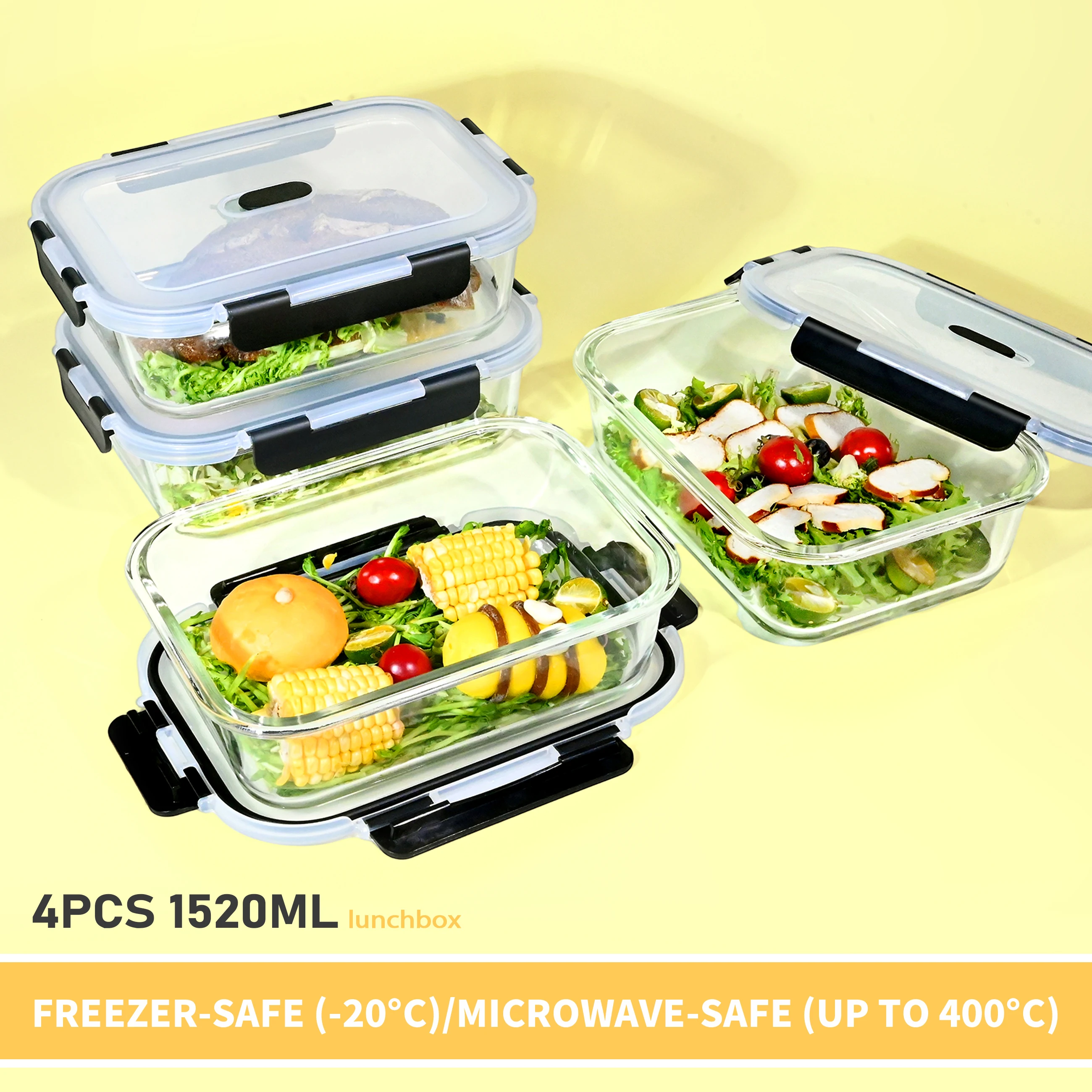 1520 ml versiegelte Frischhalte-Lunchbox in Lebensmittelqualität: Ofen- und mikrowellengeeigneter Glasbehälter, tragbarer Behälter für die Zubereitung von Mahlzeiten – Detail 2