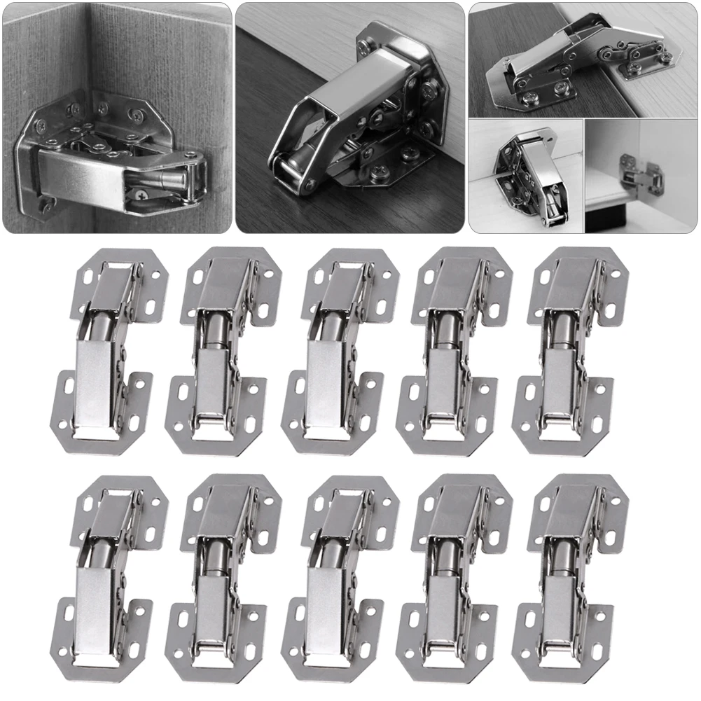 Door Hinges Stainless Steel Cabinet 90 Degree 3/4in No-Drilling Hole Cupboard Soft Close 10pcs