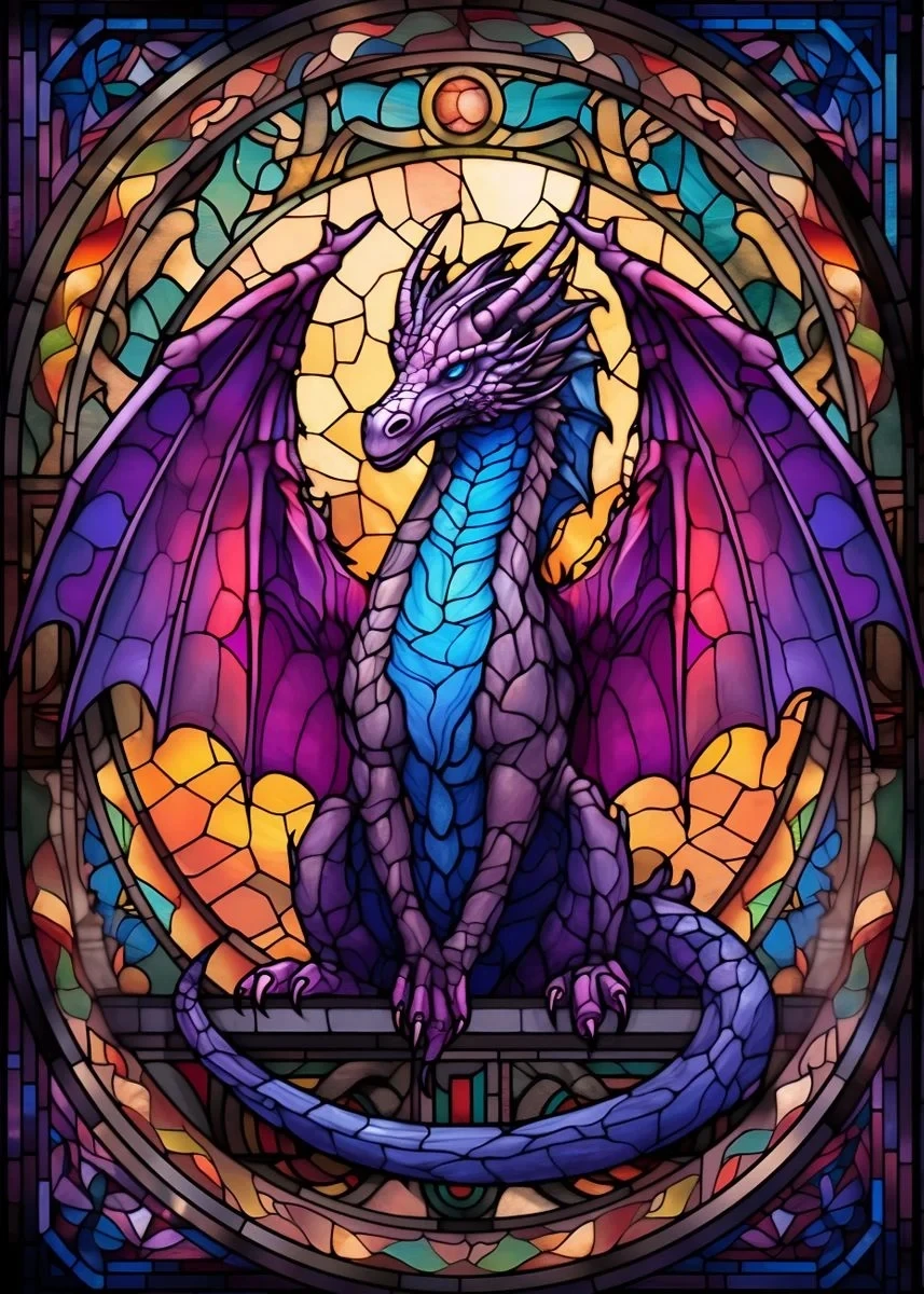 thumbnail image 1 of Pintura en lienzo de vidrieras de dragones de anime, carteles e impresiones de arte pop de dragones coloridos abstractos, arte de pared, decoración del hogar, cuadros, 1 of 5