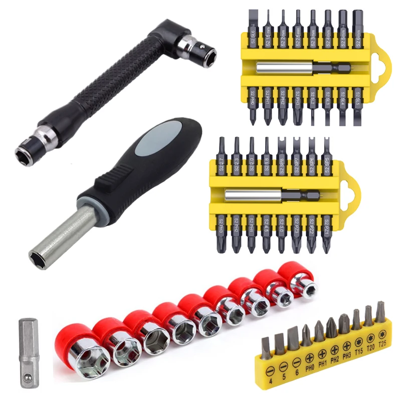 Screwdriver Handle Set Socket Holder Adapter Drill Bit Tool Slotted