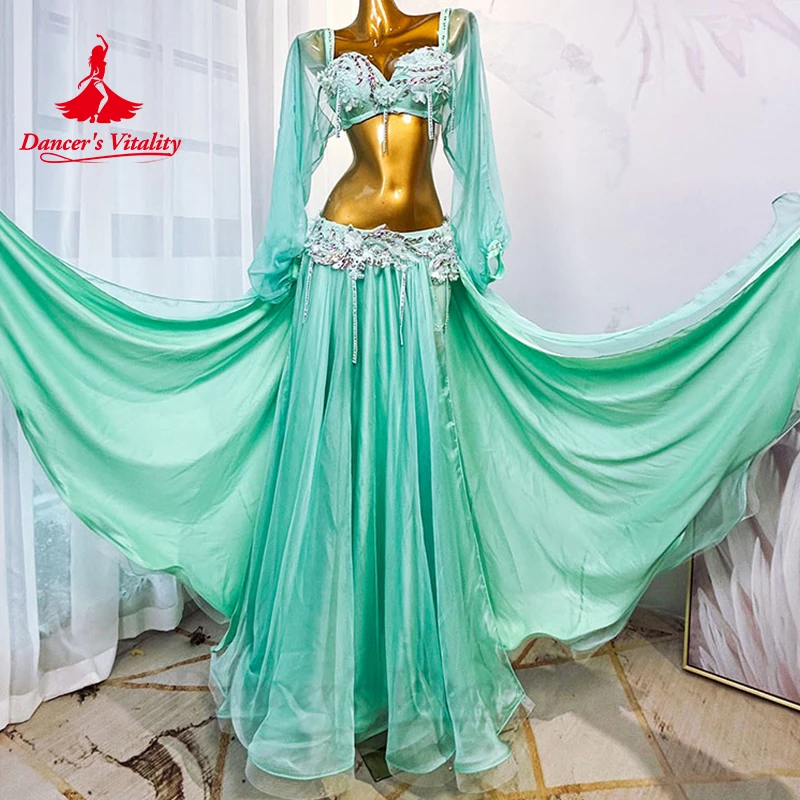 Belly Dance Performance Dress for Women Customsized AB Stones Bra+robe 2pcs Adult Children Shaabi Saibi Balady Competiton Robes