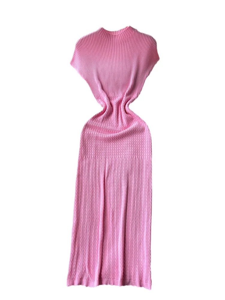 Wmstar dress women wholesale round neck short sleeved  waist cinching high elastic knitted long dress dropshopping new in summer