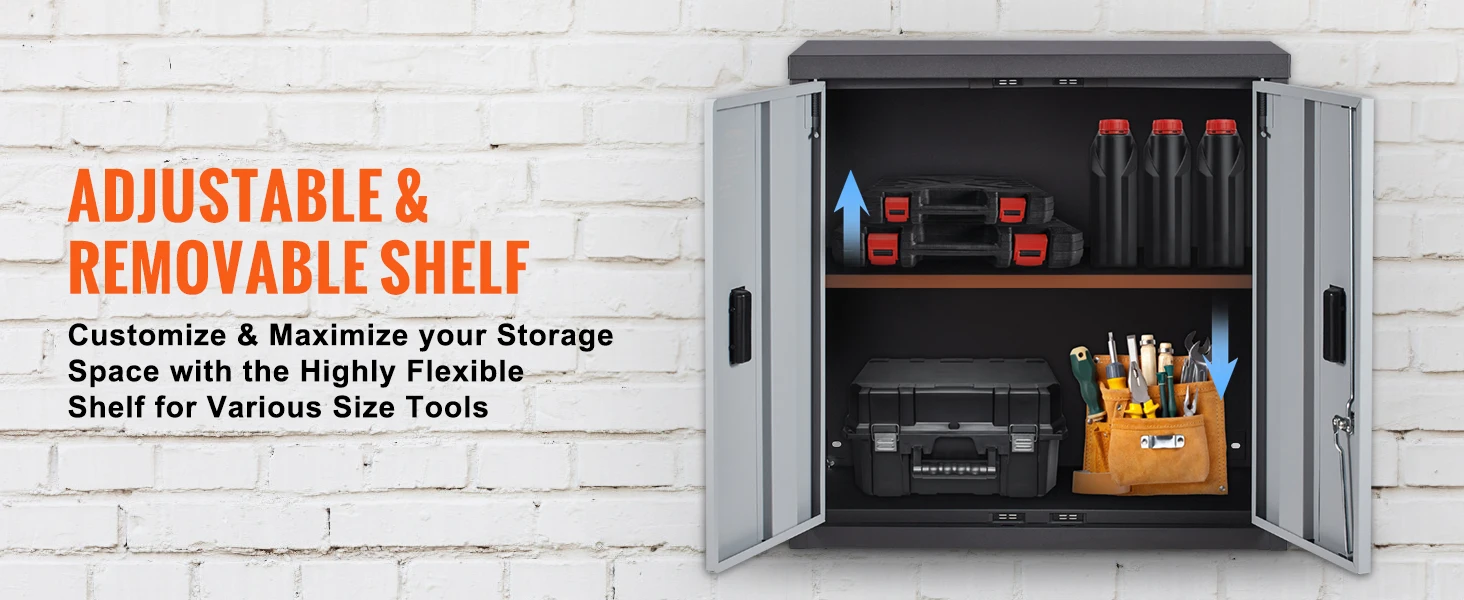 SucceBuy Foldable Wall Cabinet Metal Garage Locker Mounted Tool Chest Adjustable Shelf Magnetic Door for Warehouse Office Home