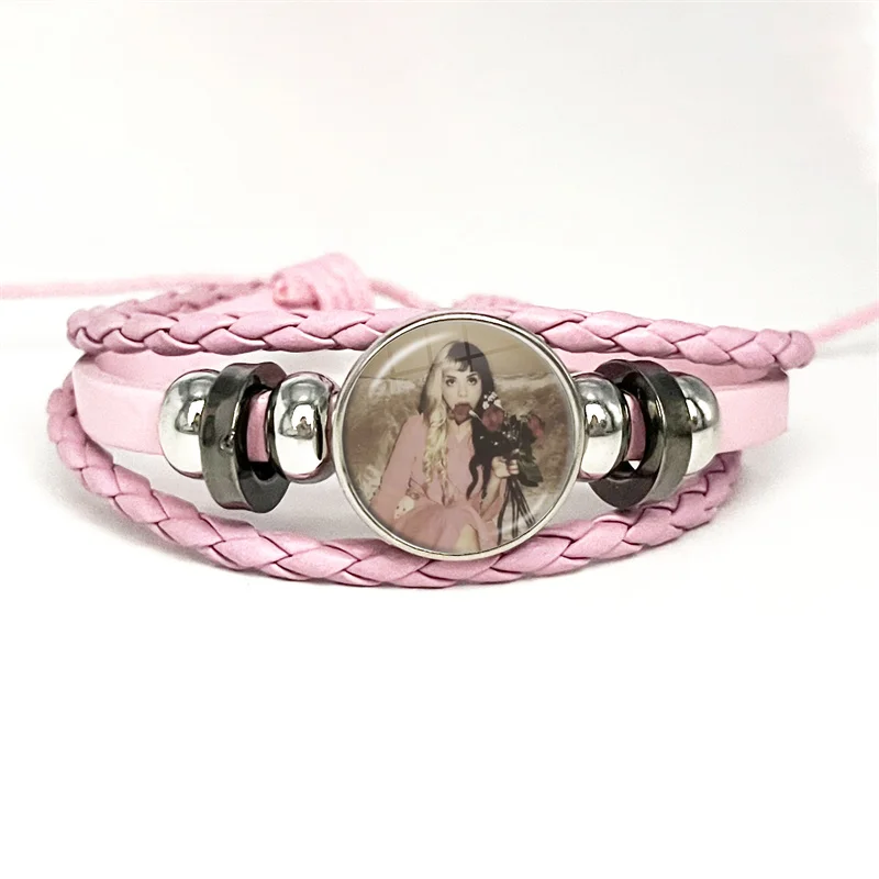 Melanie Martinez Fairy Girl Y2K Pink Leather Bracelet Glass Cabochon Button Multilayer Bangles Wristband Gift 4