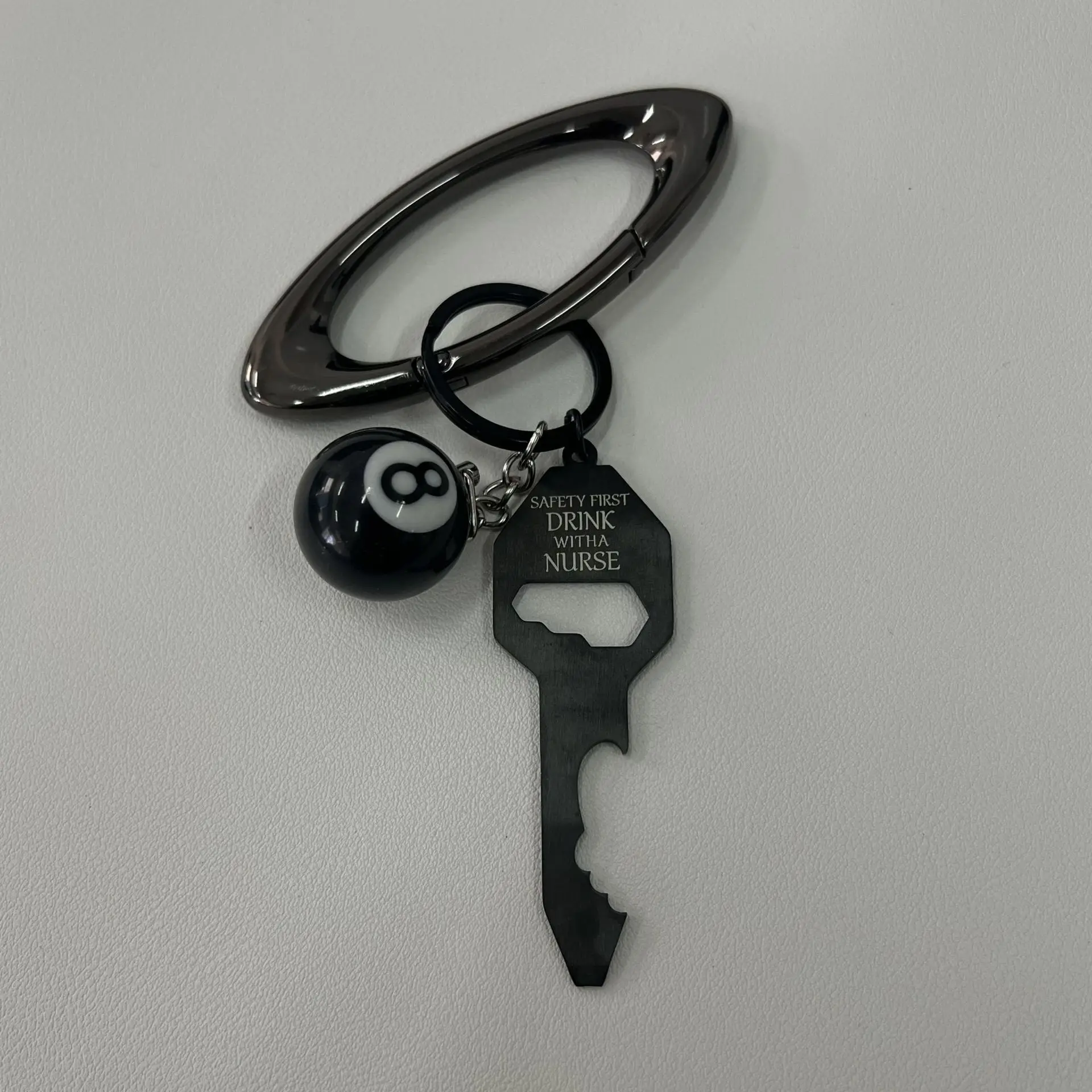 3D Black No 8 Billiard Keychain Lucky Dice Beer bottle opener Fashion Creative Women Men ESSENTIAL ICON CARABINER Pendant Gifts