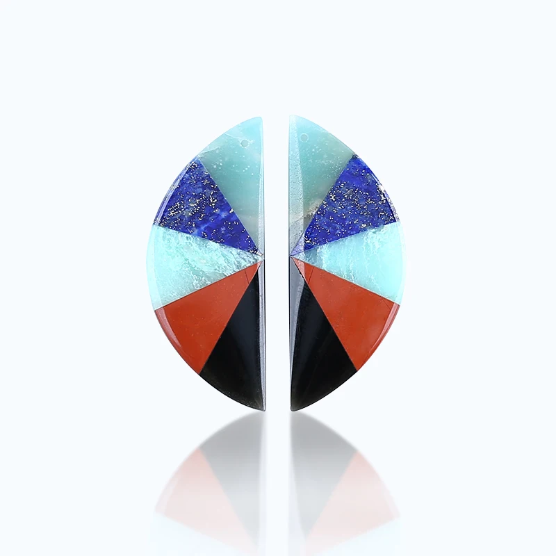 Natural Stone Lapis Lazuli,Obsidian,Chrysoprase,Amazonite Intarsia Earring Bead Accessories For Women 43x17x4mm 9.6g