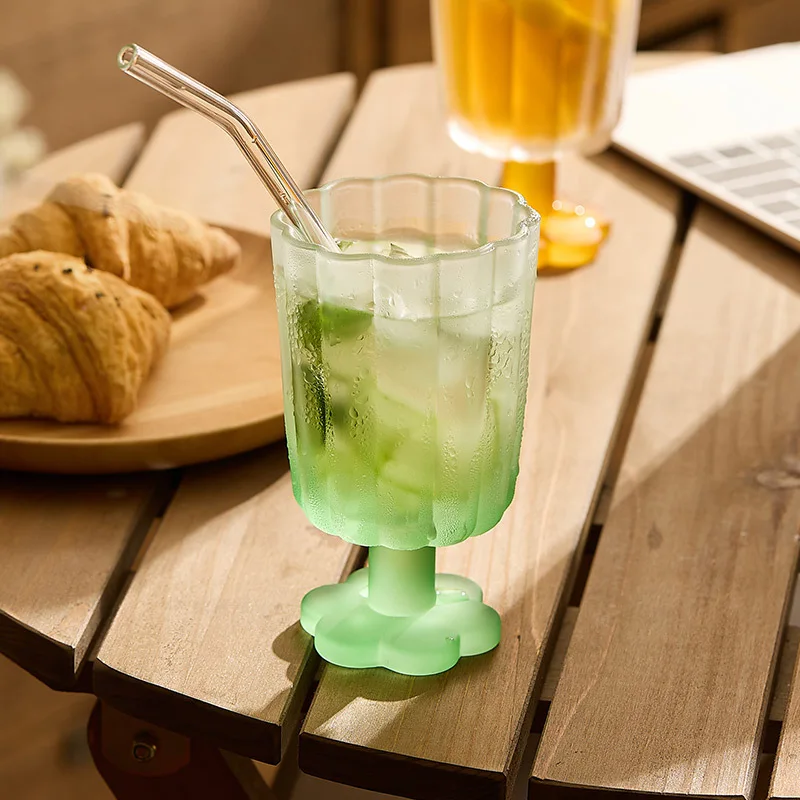 225ml 화려한 높이가 있는 유리잔 빈티지 홈파티 칵테일 맥주 주스 머그잔 여름 레스토랑 아이스크림 물컵