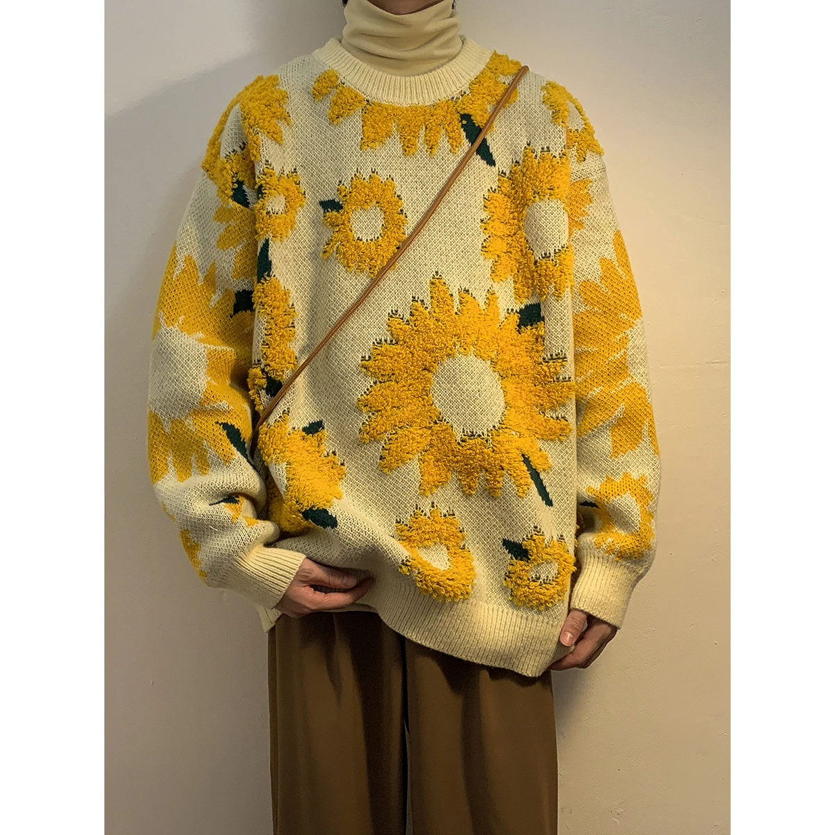 2024 Sweater Winter Sunflower Warm Sweaters Fashion Male O-Neck
