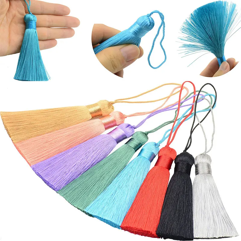 2Pcs 8cm Chunky Silk Tassels Soft Elegant Handmade Silky Floss Tassels with Cord Loop for Earrings DIY Jewelry Making Souvenir