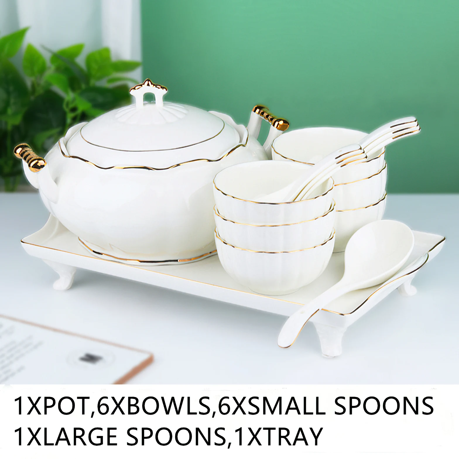 Nordic ceramic soup pot binaural soup bowl set restaurant household  tableware candle heating insulation iron frame soup bowl