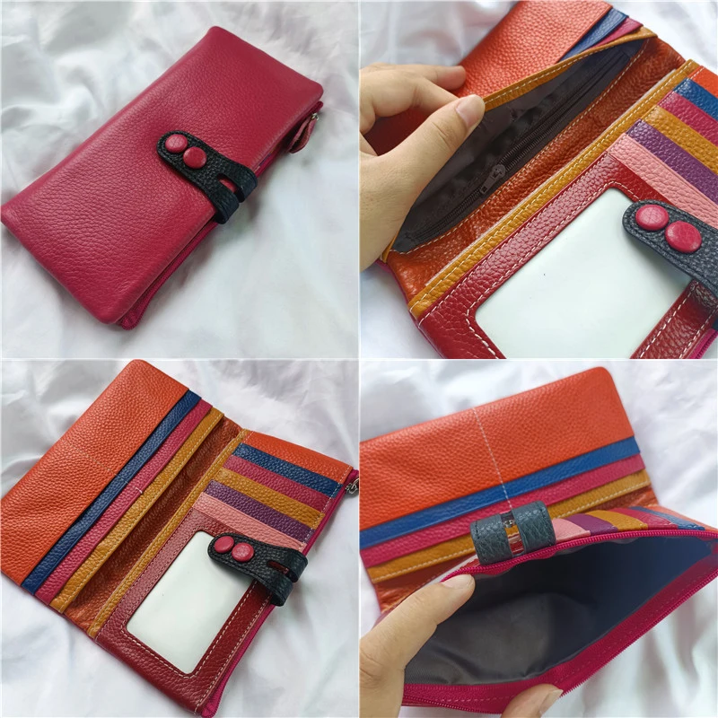Women Wallet Genuine Leather Female Purse Leather Long Zipper Coin Purse Card Holder Money Clutch Hand Wallets 6