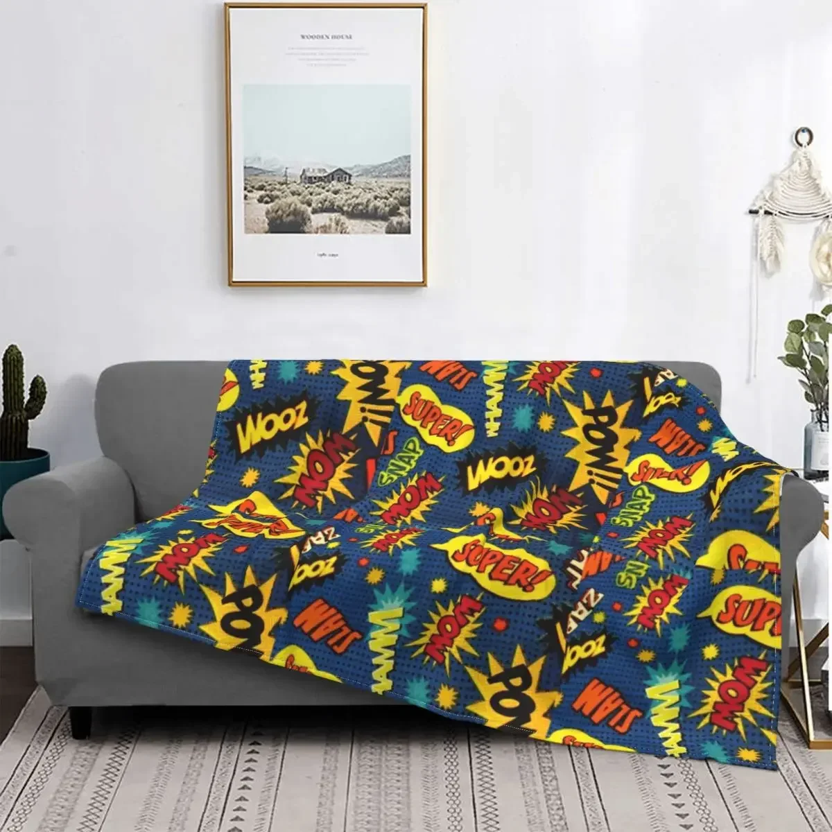 

Cool Super Hero Comic Pattern Blanket Cover Velvet Lightweight Thin Throw Blanket for Airplane Travel Bedspread