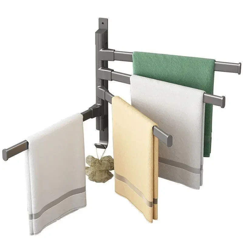 Rotating towel rack bathroom towel storage rack bathroom corner punch-free hanging rod single rod space aluminum