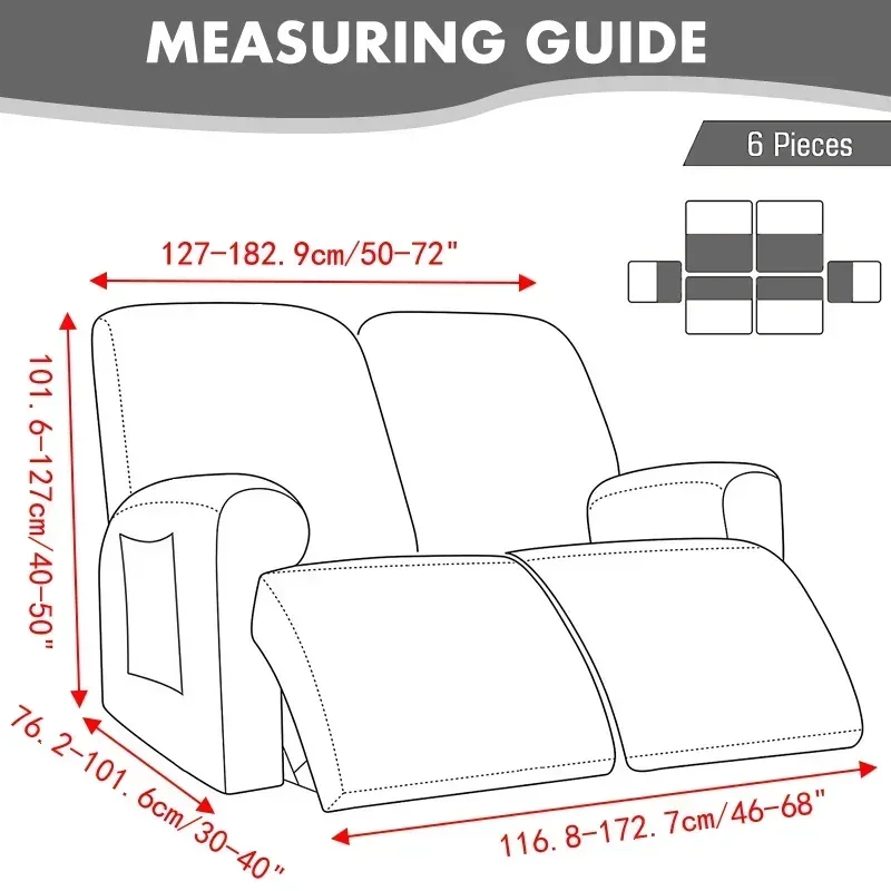1/2/3 Seater Solid Color Elastic Recliner Sofa Cover Stretch Spandex Armchair Covers Removable Couch Slipcovers Home