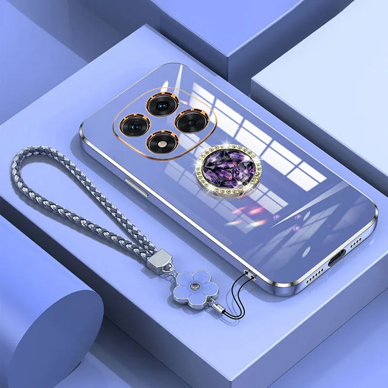 Luxury Shockproof Phone Case with Diamond Ring Holder and Lanyard