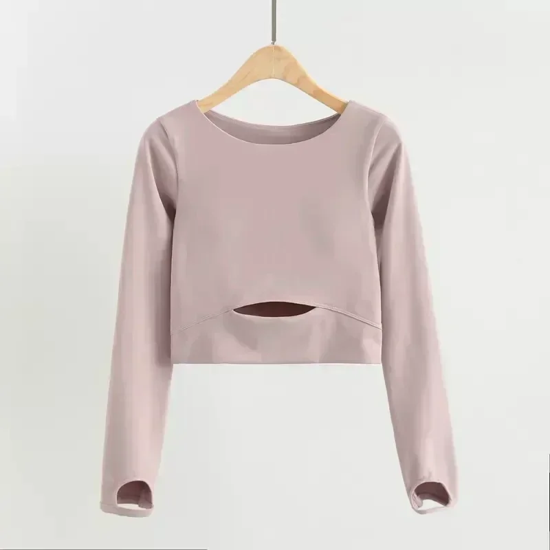 Lemon Women Yoga Long Sleeve Shirts With Chest Pad Exposed Navel Sports Fitness T-Shirt Outdoor Cycling Tights Workout Tops