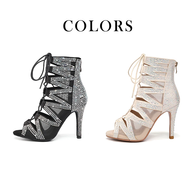 Dance Shoes Rhinestones for Women/Ladies Latin Jazz Pole Ballroom Party Shiny Stiletto Heels Lace-up Sandals