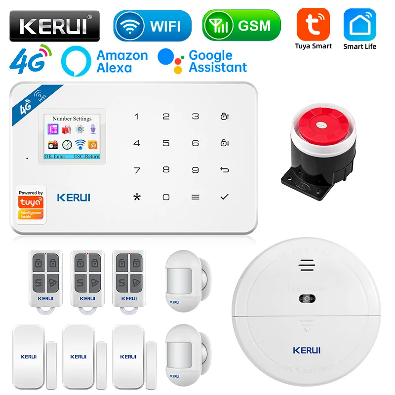 KERUI W184 4G Tuya Smart Home Alarm WIFI GSM Alarm System Motion Sensor Detector Burglar Support Alexa&Google APP Control