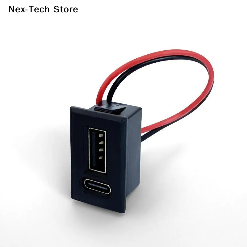 Dual-Layer USB Charging Socket with Type-C Connector and USB Female Base