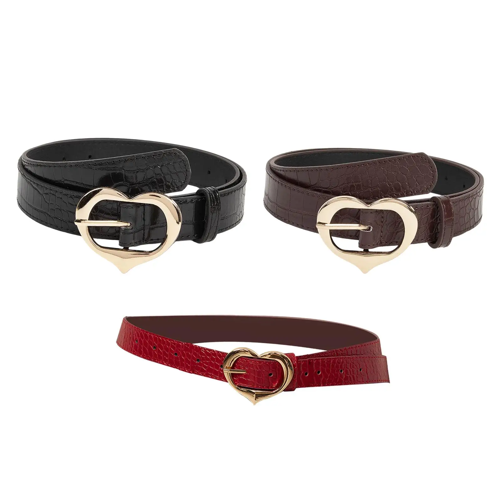 

Women Belt with Heart Buckle Stylish Single Prong Belt Waistband Waist Belt for