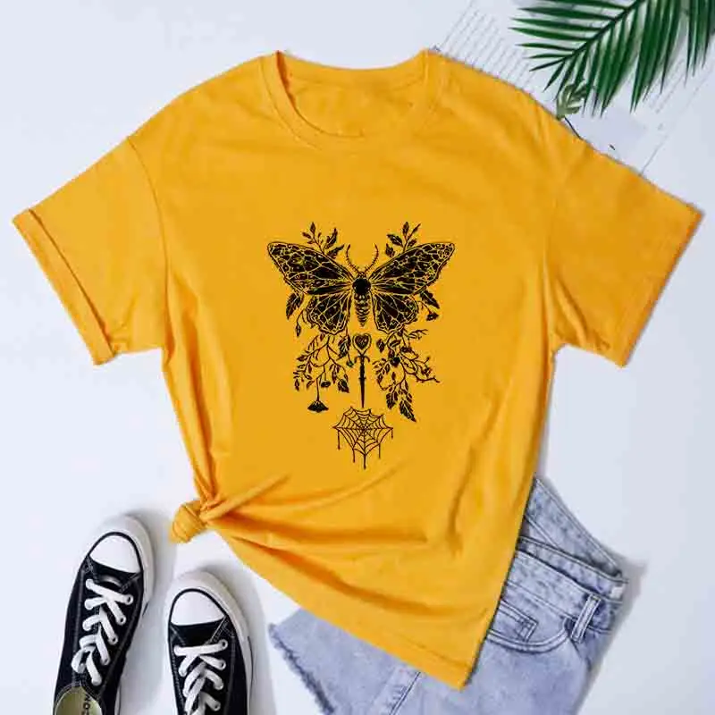 Pentagram Moth and Spider Web T-shirt, Cute Yet Eerie Y2K Pastel Gothic Style, Pastoral Dark Preppy Style Alternative Punk Style 5