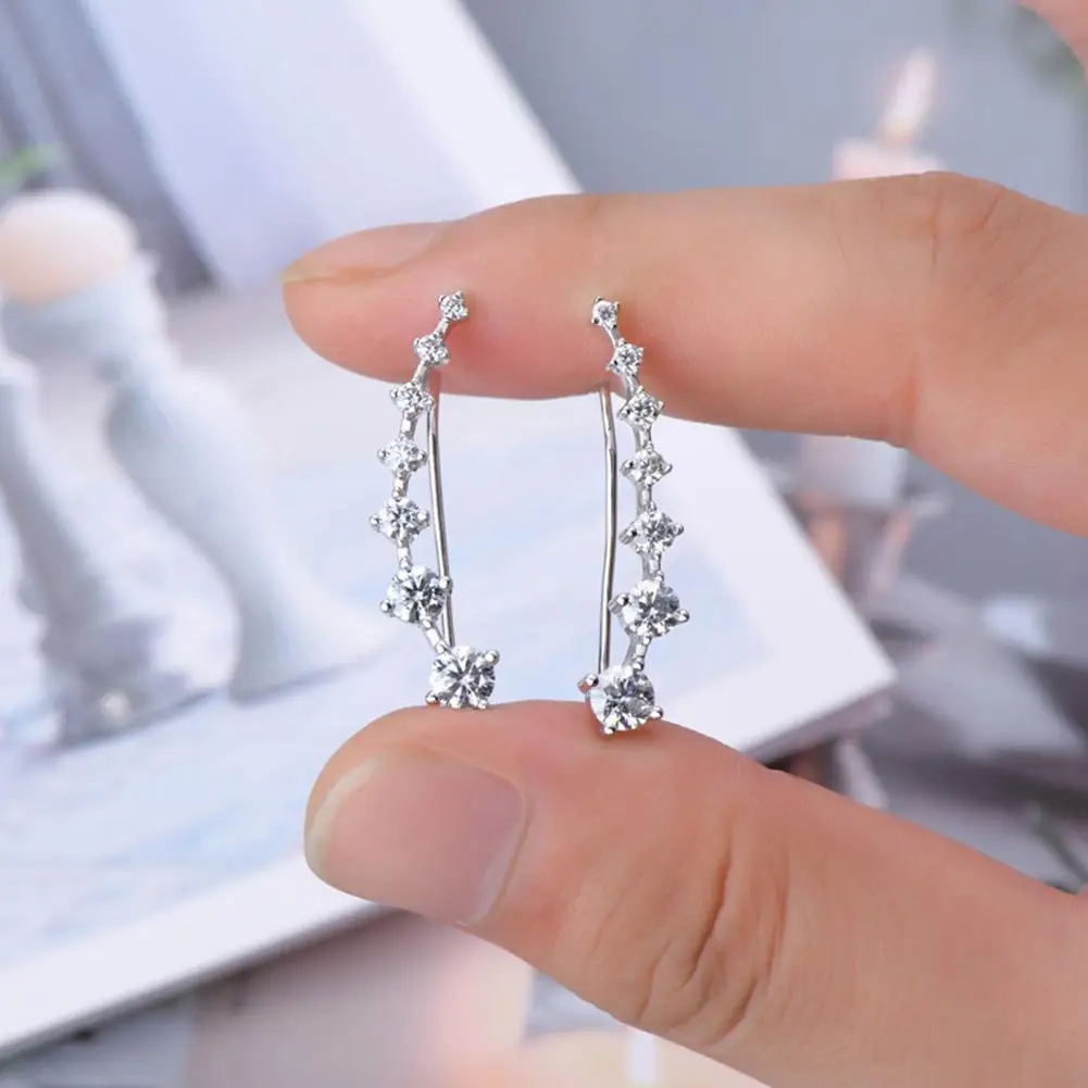 Dainty Rhinestone Star Crawler Earrings | Climber Ear Cuff Crystal Drop Dangle Earrings | Gift For Women