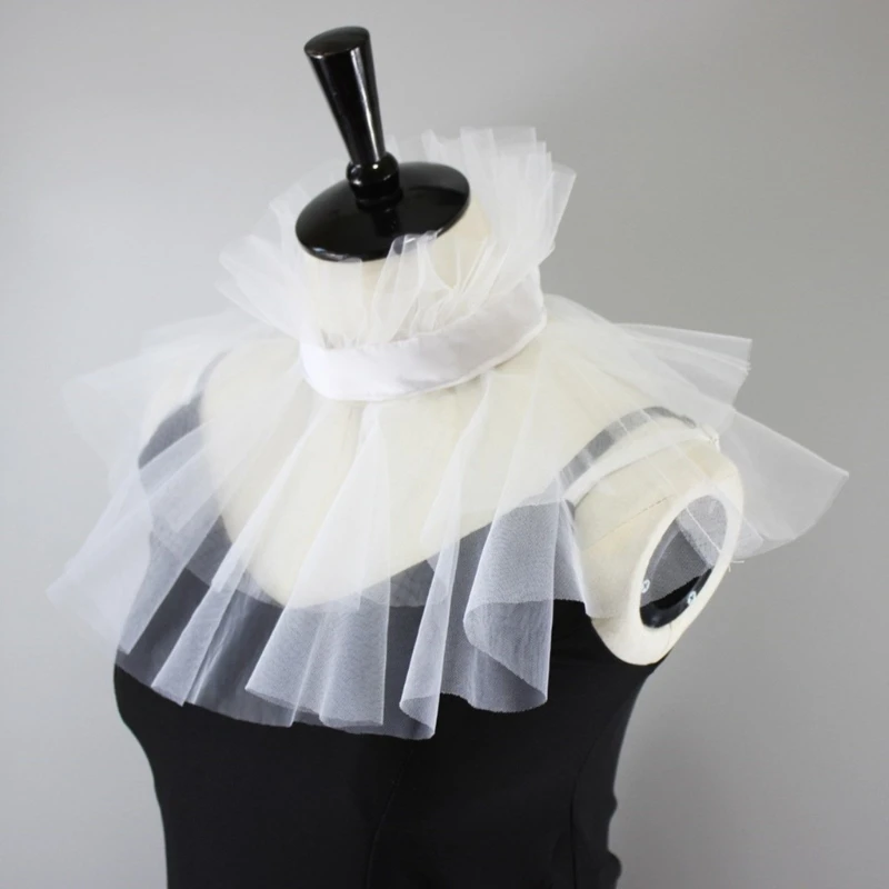 

Women Fake Collar Steampunk Gothic Mesh Neck Ruff Double Layer Tulle Shawl Wrap