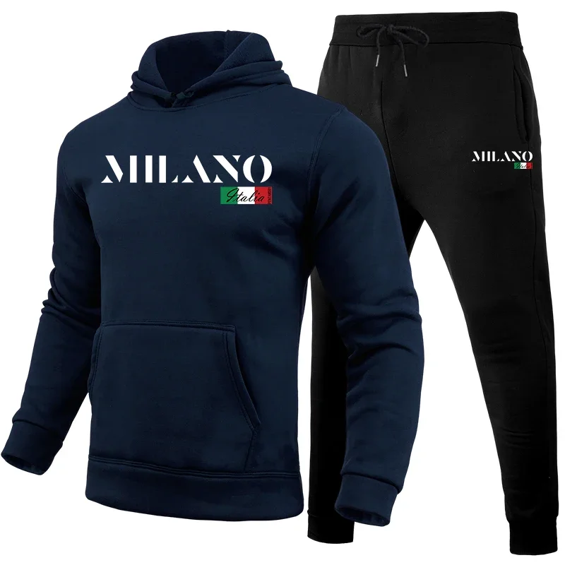 Male Daily Casual Sports Hoodie and Jogger Pants Gym Outfits Home Outdoor Warm Sportswear 2025 Hot Sale Men's Tracksuit 2pcs Set