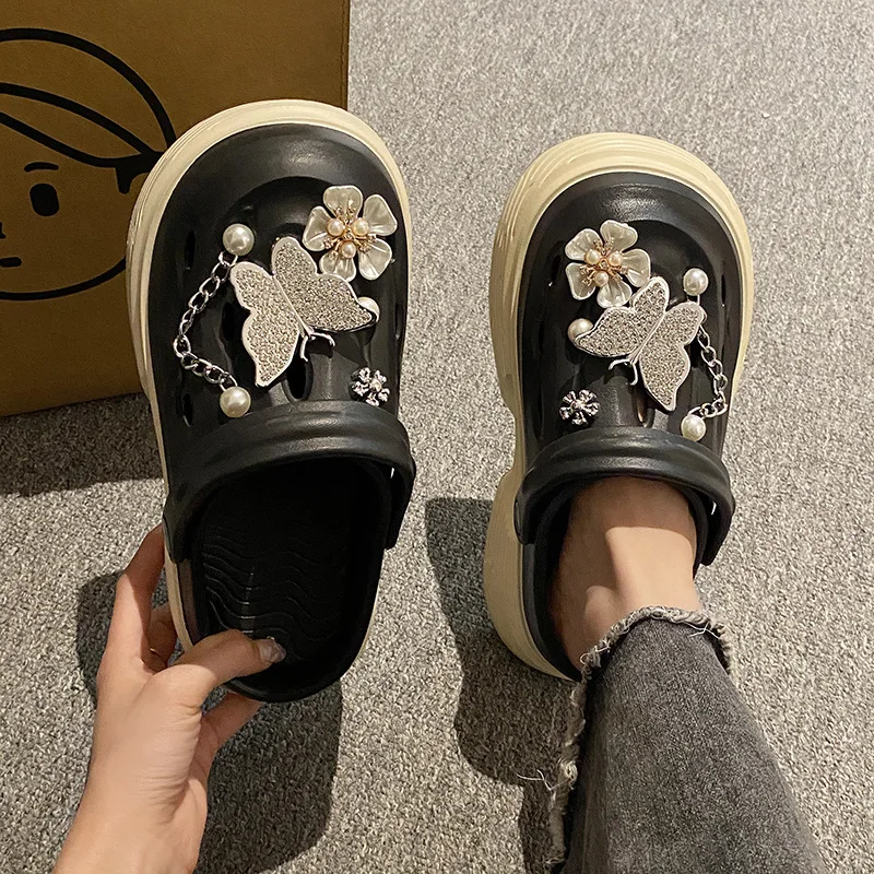 Fashion Beach Garden Shoes DIY Women's Hole Shoes 8cm Sandal Slippers Cartoon Accessories Hole Slippers Shoes for Students Girls