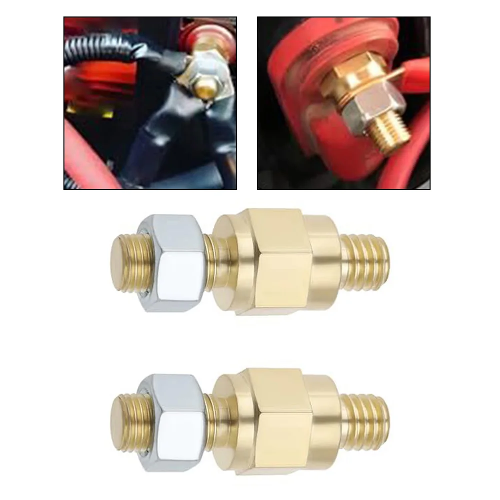 Ampper 3/8-16 Brass Side Post Battery Terminal Stud Bolts, Nickel Plated Standard Battery Side Post Extender Extension Bolt Compatible with GM Post, Pack of 2