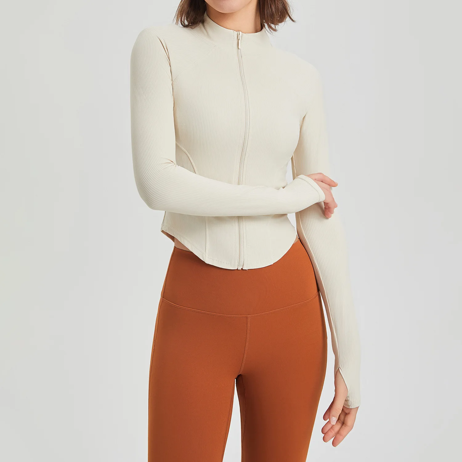 Mileegirl Front Zip Sports Jacket for Women, Long Sleeve Sports Yoga Shirts, Tight Gym Fitness Shirts Ribbed Workout running Top