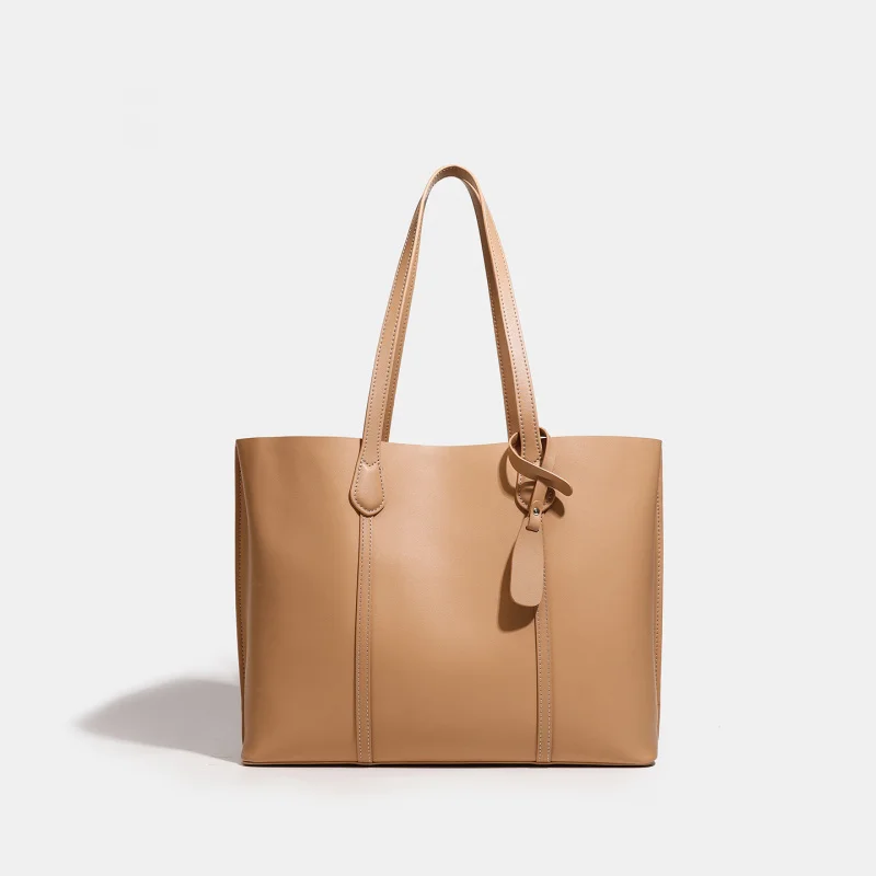 Big Leather Single Shoulder Bag New Style Fashionable Hundred Match Cowhide Women's College Wind Tote Handbag