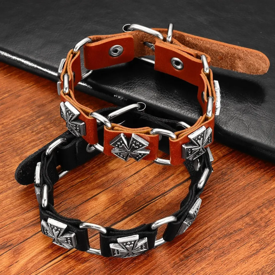 Bracciale In Pelle Da Uomo Con Croce In Lega Di Vacchetta Con - Foto 11