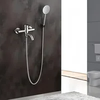 ก๊อกน้ำฝักบัวสแตนเลสแบบติดผนัง 3 ทาง สำหรับอ่างอาบน้ำ พร้อมวาล์วผสมน้ำร้อนน้ำเย็น หัวฉีด และชุดฝักบัวสำหรับใช้ในบ้าน 3